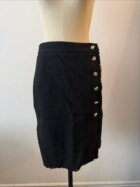 H&M Classic Black Tweed Pencil Skirt with Gold Buttons
